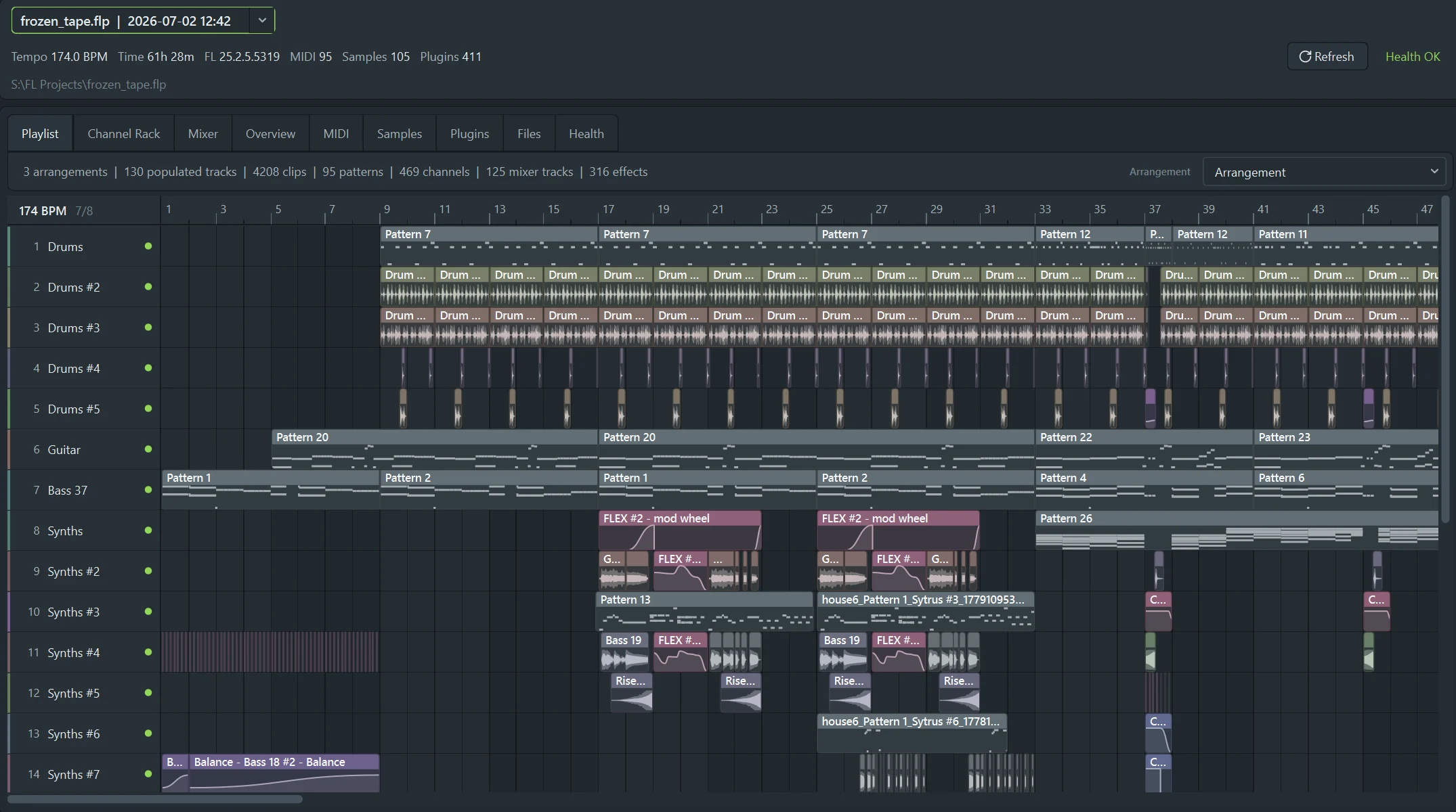 Project View: the playlist of a project with pattern, audio and automation clips